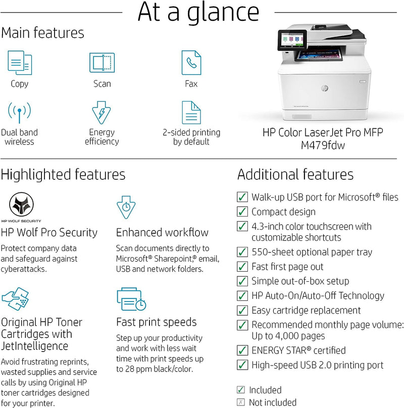 HP Color LaserJet Pro MFP M479fdw, Copy - Scan - Fax- [W1A80A]